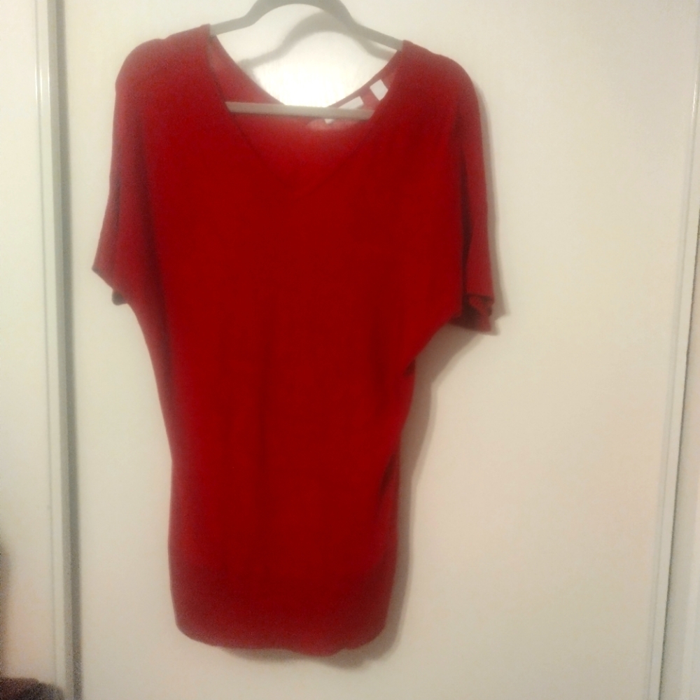 NEW YORK & COMPANY Red Double V Rayon Sweater with Dolman Sleeves size L